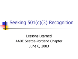 Seeking 501(c)(3) Recognition