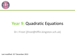 Year 9 Solving Quadratic Equations