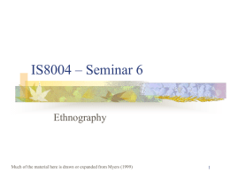 IS8004(M) * Seminar 6 - Department of Information Systems