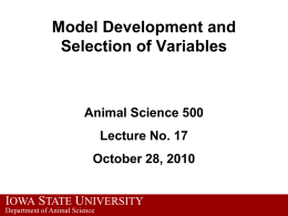 Lecture 17 Model Development and Selection of Variables