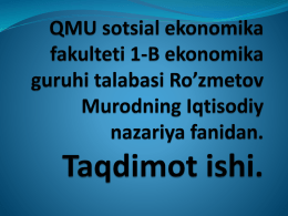 QMU sotsial ekonomika fakulteti 1-B ekonomika guruhi talabasi Ro