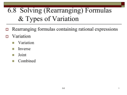 Formulas, Applications, and Variation