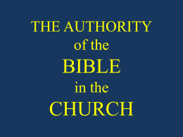 THE AUTHORITY of the BIBLE in the CHURCH