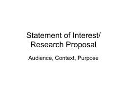 Statement of Interest/Research Proposal