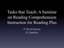 A Seminar on Reading Comprehension Instruction for Reading Plus