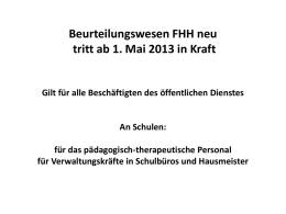 Beurteilung FHH neu gültig ab 1. Mai 2013