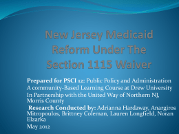 New Jersey Medicaid reform under the 1115 waiver - U-KNOW