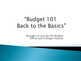 Budget 101 - Back to the Basics