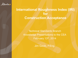 International Roughness Index (IRI) - Alberta Ministry of Transportation