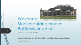 Welcome StudienanfängerInnen Politikwissenschaft
