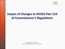 Impact of Changes to NYSED Part 154 of Commissioner Regulations