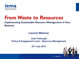 From Waste to Resources - Taking Action on Sustainable Resource