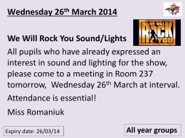 Wednesday 26th March 2014