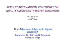 Dr. Balchan Rampaul - Ethics and Integrity in Higher Education