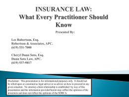 Insurance Law 101 PowerPoint - Robertson & Associates, APC