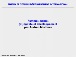 Femmes, genre - Enjeux et Défis du Développement International