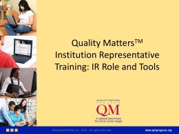 QM_IR Training IR Role and Tools