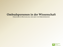 Aufgaben und Grunds&auml;tze des Ombudsman f&uuml;r die Wissenschaft