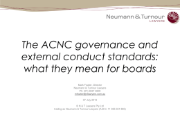 The ACNC governance and external conduct standards
