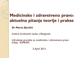 Medicinsko i zdravstveno pravo predavala: Marta Sjeničić