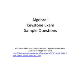 Algebra I Keystone Exam Sample Questions