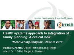 A Health Systems Approach to Integration of Family