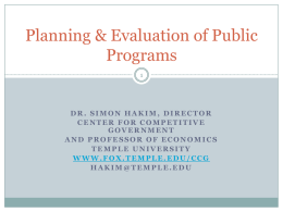 Planning & Evaluation of Public Programs