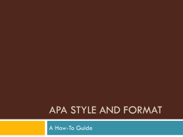 APA Style and Format