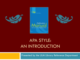 APA Style: An Introduction
