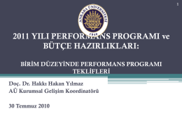 Birim Düzeyinde Performans Programı Teklifleri (30 Temmuz 2010)