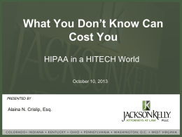 Alaina Crislip HIPAA In A Hitech World