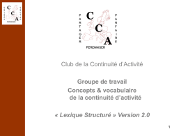Diapositive 1 - Club de la Continuité d`Activité