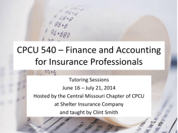 CPCU 540 Session 1 Intro Formulas Financial Calculator