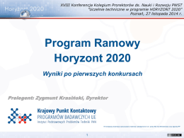 Program Ramowy Horyzont 2020 - Wyniki po pierwszych konkursach