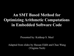 An SMT Method for Optimizing Arithmetic Computations, March 14
