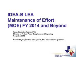 IDEA-B LEA Maintenance of Effort (MOE) - FY 2014 and