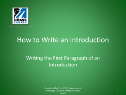 How to write an Introduction - University of Massachusetts Lowell