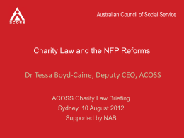 Charity Law and the NFP Reforms - Australian Council of Social