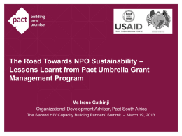 Lessons Learnt from Pact Umbrella Grant Management Program