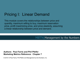 Pricing I: Linear Demand - Management By The Numbers