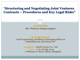 Structuring and Negotiating Joint Ventures Contracts