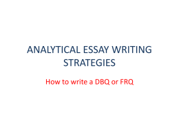 ANALYTICAL ESSAY WRITING STRATEGIES Lecture 1