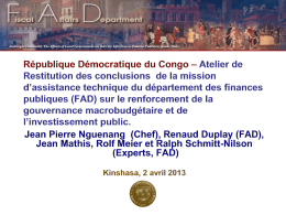 RDC Atelier Restitution des conclusions de la mission 1 avril 2013