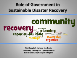 The Role of Government in Sustainable Disaster Recovery