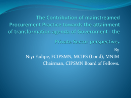 The Contribution of mainstreamed Procurement Practice