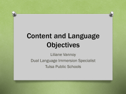 Language Objectives - Curriculum and Instruction