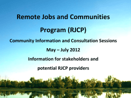 Information for stakeholders and potential RJCP providers