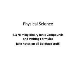 6.3 Naming Binary Ionic Compounds