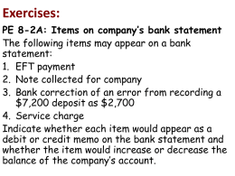 Exercises: PE 8-2A: Items on company`s bank
