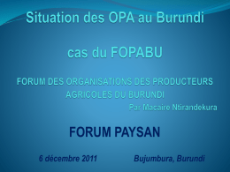 Sitauation des OPA au Burundi - Confédération des Associations